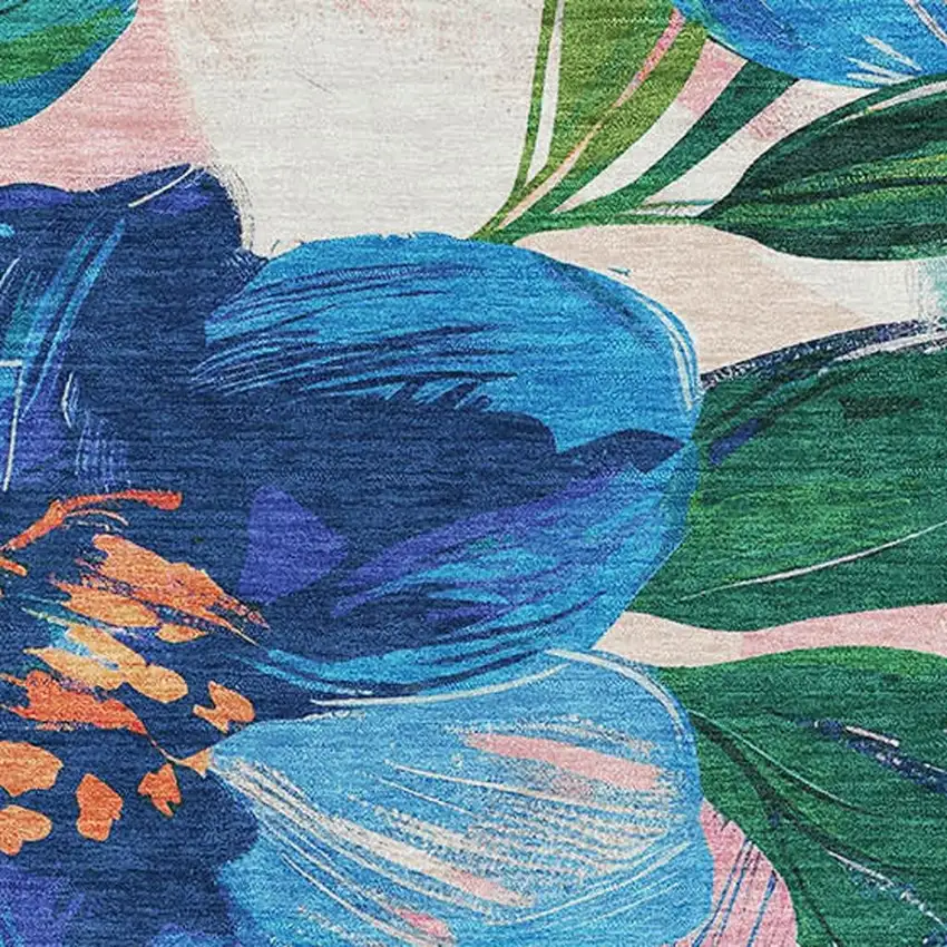 Navy Blue Orange And Pink Floral Washable Area Rug With UV Protection Photo 2