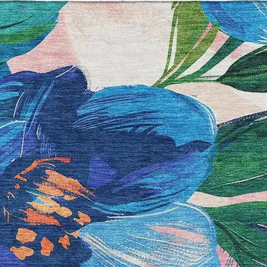 Navy Blue Orange And Pink Floral Washable Area Rug With UV Protection Photo 2