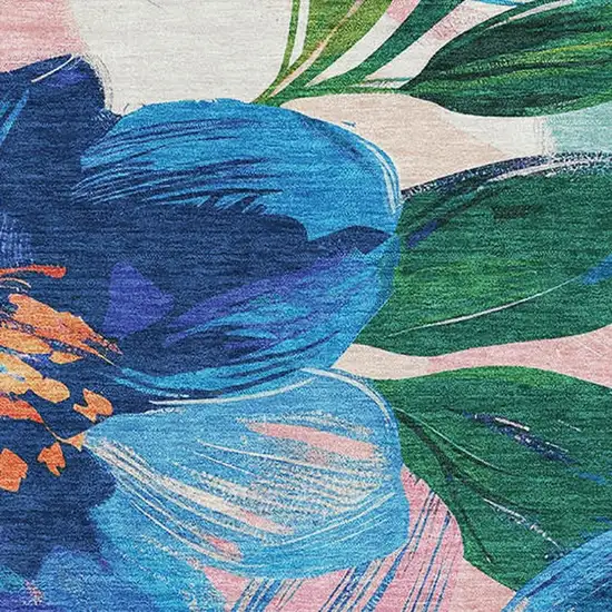 Navy Blue Orange And Pink Floral Washable Area Rug With UV Protection Photo 2