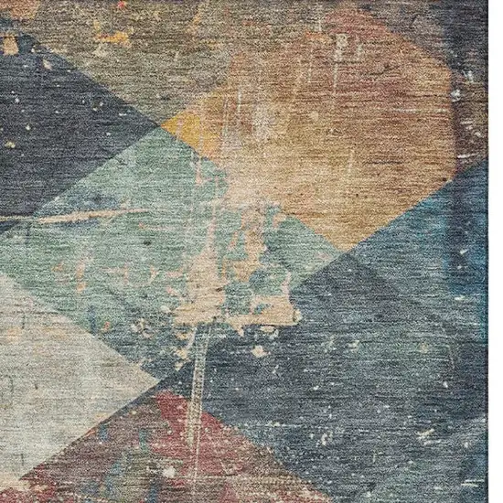 Navy Blue Orange And Red Geometric Washable Area Rug With UV Protection Photo 3