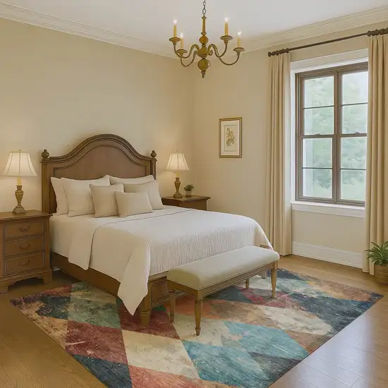 Navy Blue Orange And Red Geometric Washable Area Rug With UV Protection Photo 5