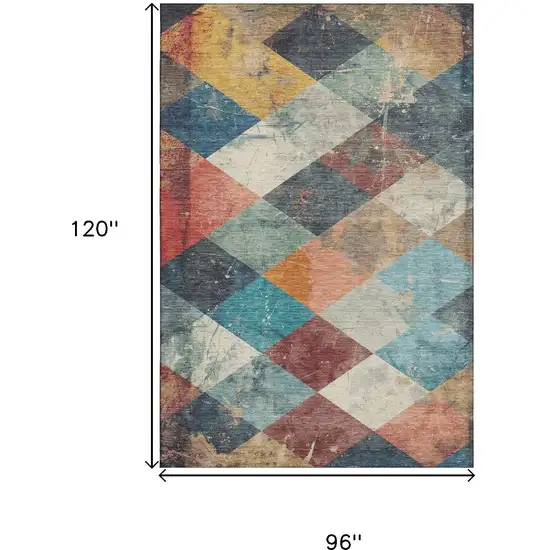 Navy Blue Orange And Red Geometric Washable Area Rug With UV Protection Photo 9