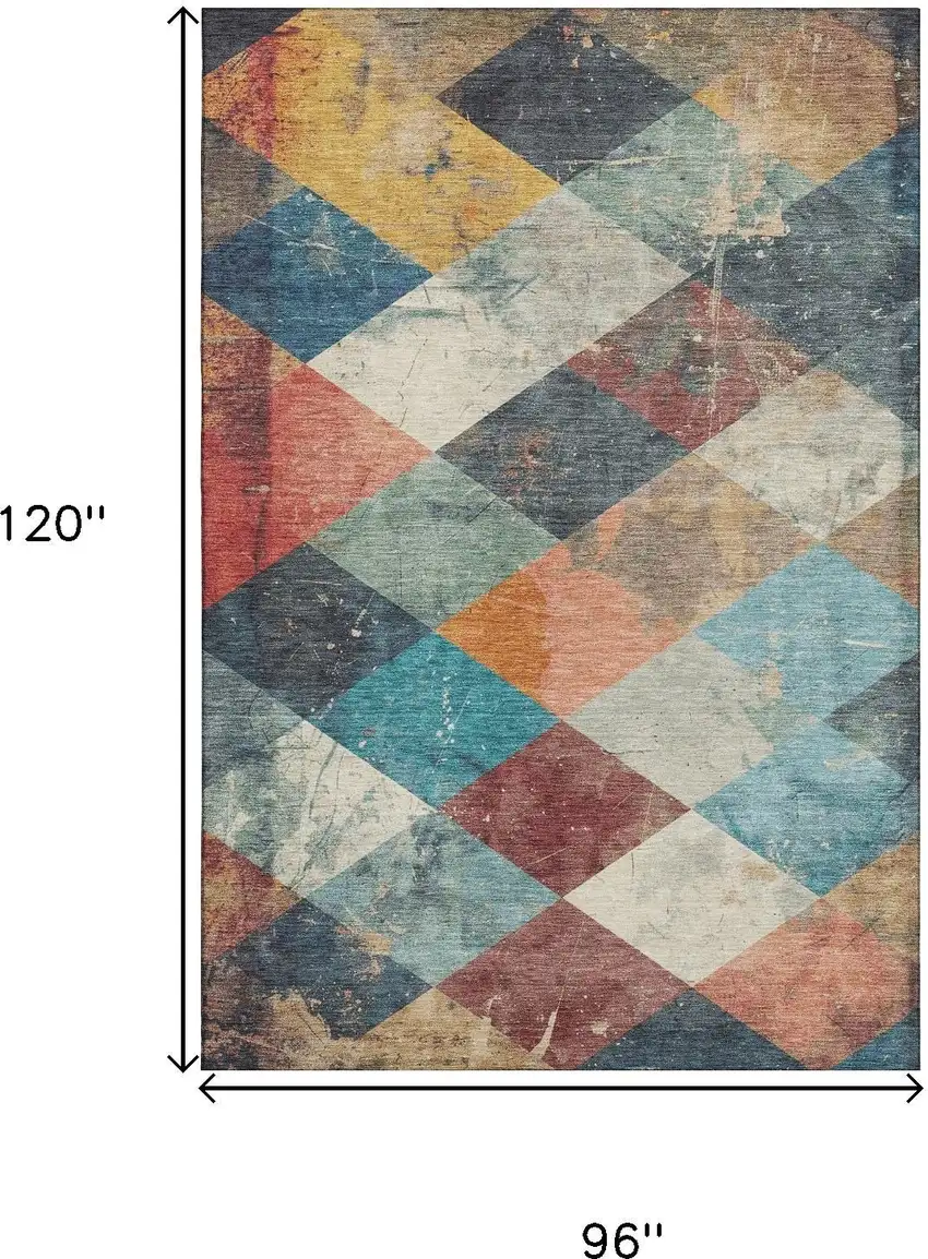 Navy Blue Orange And Red Geometric Washable Area Rug With UV Protection Photo 9