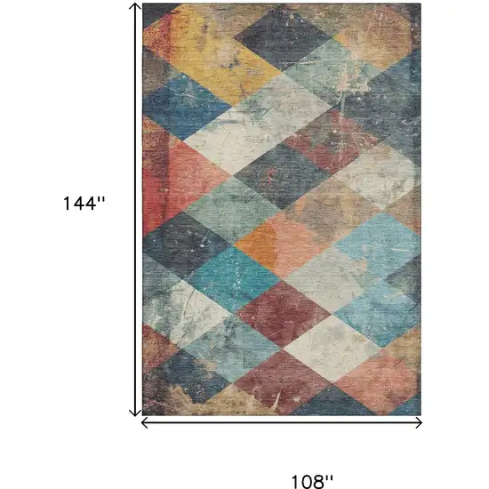 Navy Blue Orange And Red Geometric Washable Area Rug With UV Protection Photo 9