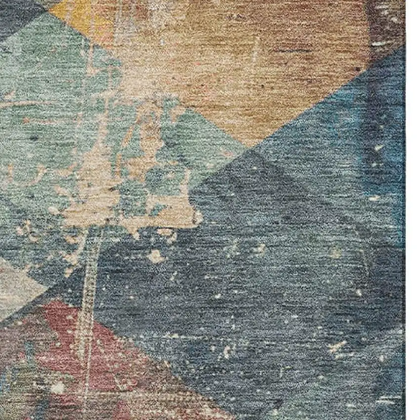 Navy Blue Orange And Red Geometric Washable Area Rug With UV Protection Photo 3