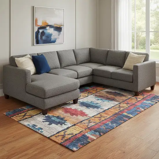 Navy Blue Orange And Red Tribal Washable Area Rug With UV Protection Photo 2