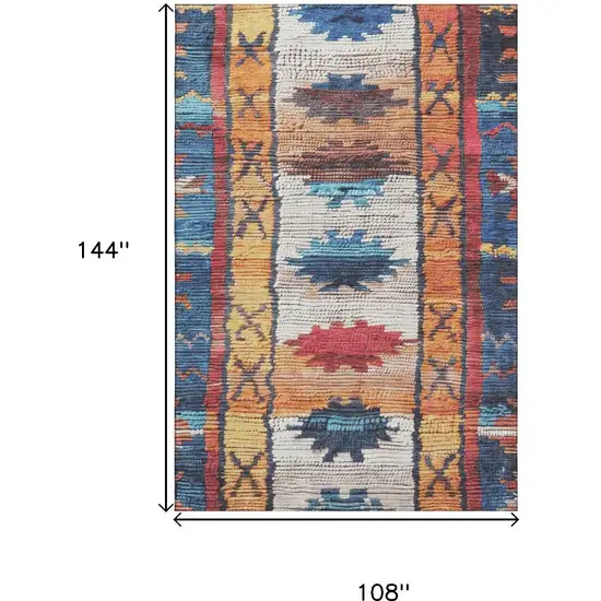 Navy Blue Orange And Red Tribal Washable Area Rug With UV Protection Photo 8