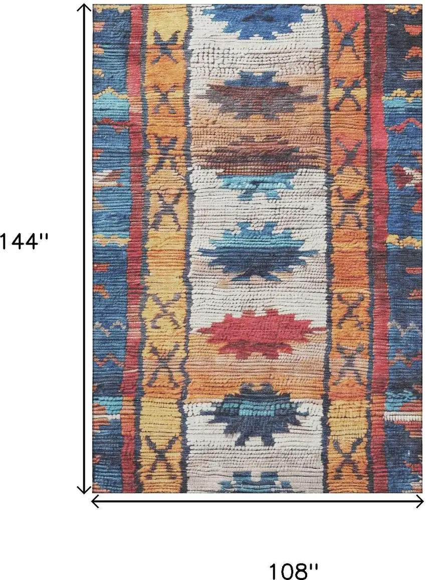 Navy Blue Orange And Red Tribal Washable Area Rug With UV Protection Photo 8