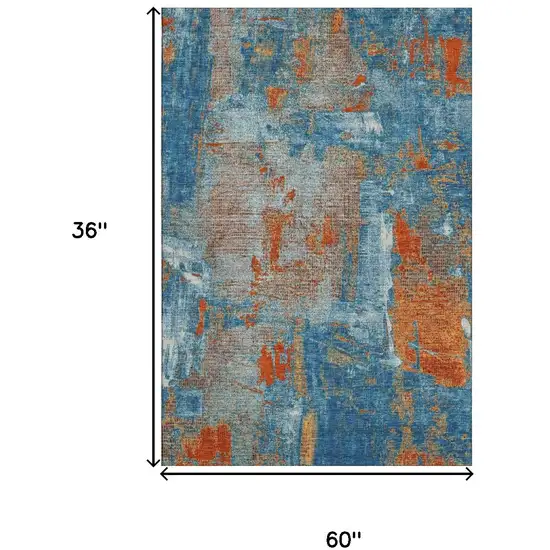 Navy Blue Orange And Teal Abstract Washable Area Rug With UV Protection Photo 9