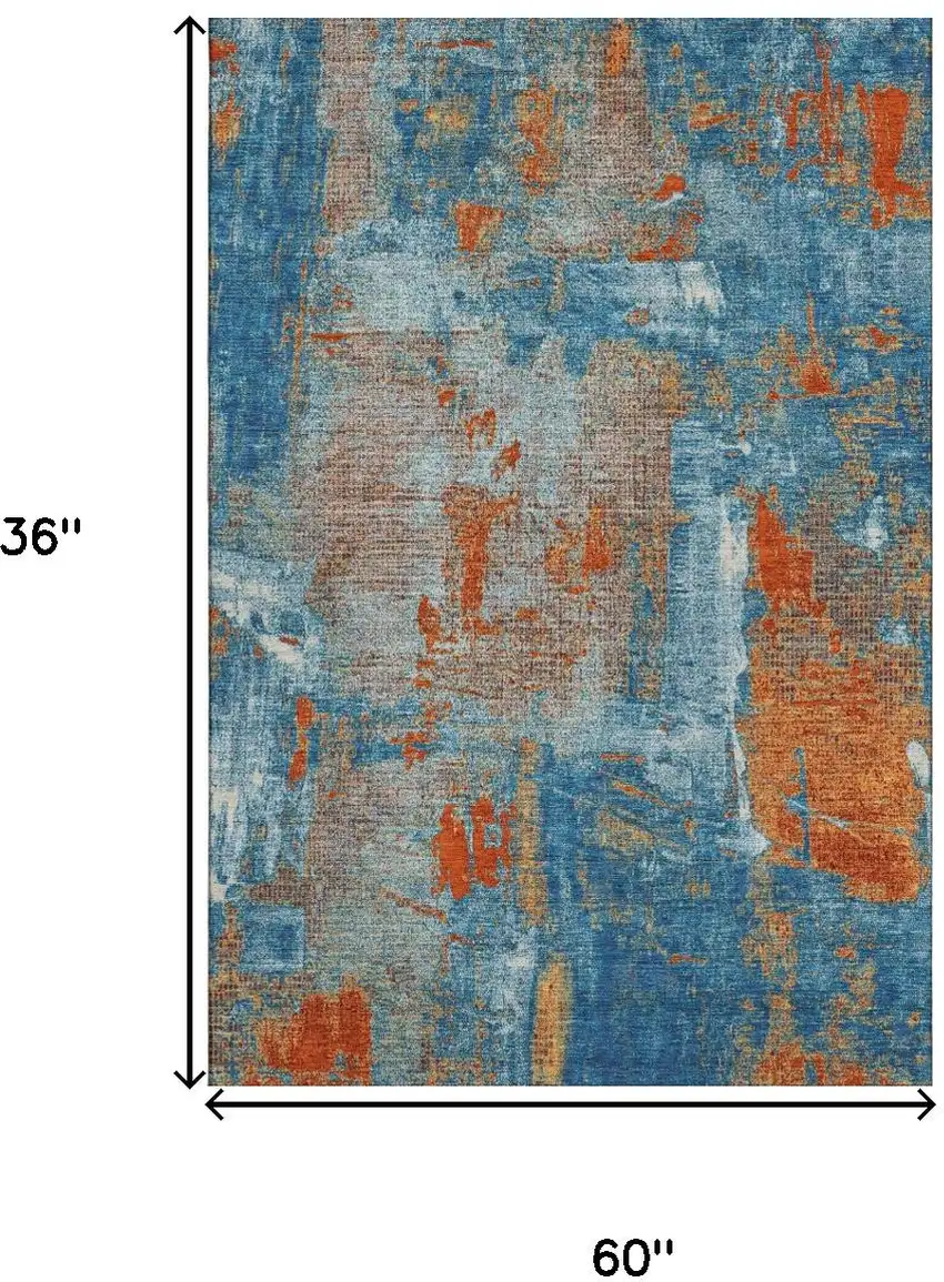 Navy Blue Orange And Teal Abstract Washable Area Rug With UV Protection Photo 9