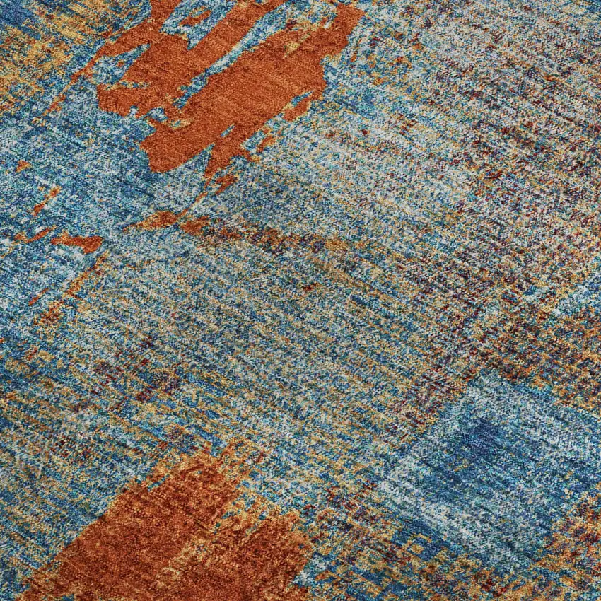 Navy Blue Orange And Teal Abstract Washable Area Rug With UV Protection Photo 3