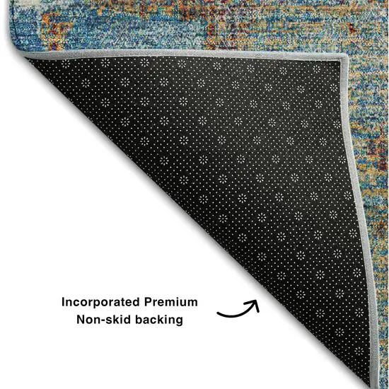 Navy Blue Orange And Teal Abstract Washable Area Rug With UV Protection Photo 7