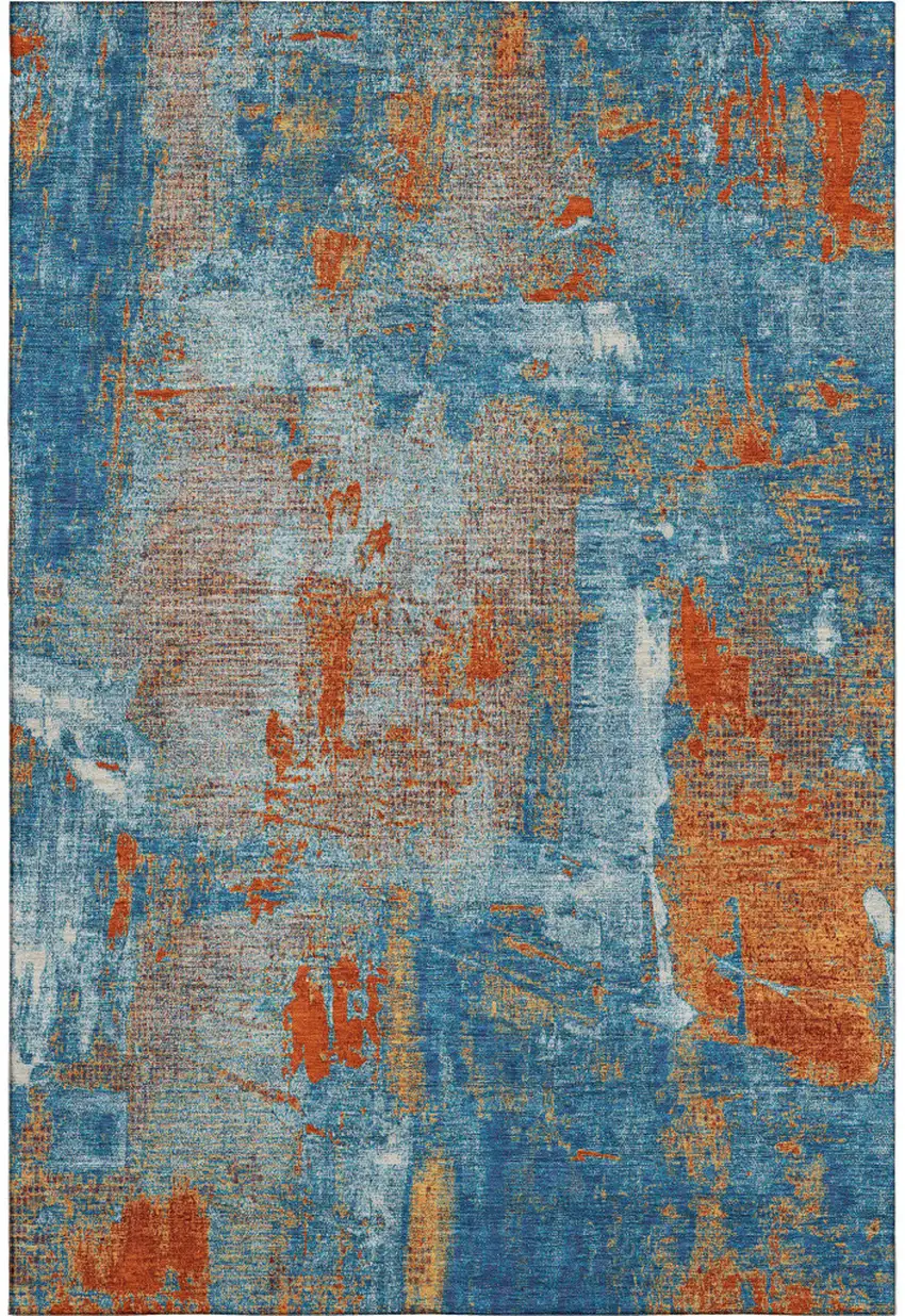 Navy Blue Orange And Teal Abstract Washable Area Rug With UV Protection Photo 6