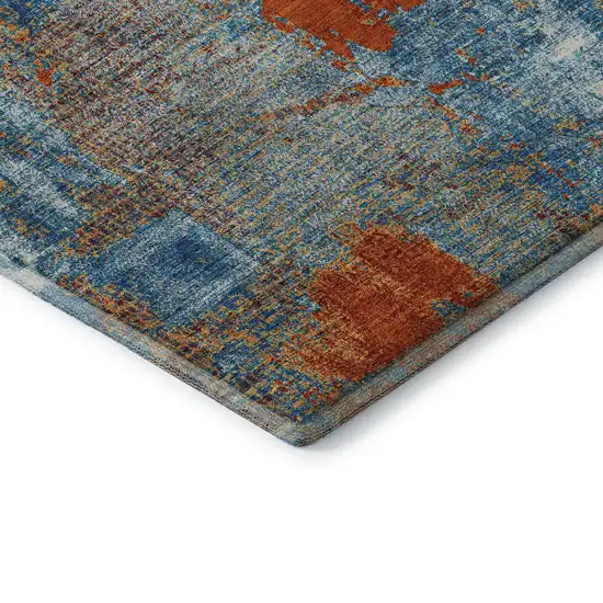 Navy Blue Orange And Teal Abstract Washable Area Rug With UV Protection Photo 8