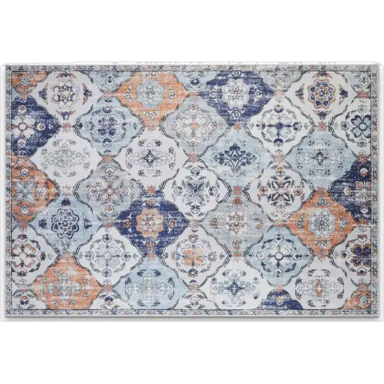 Navy Blue Orange And White Patchwork Distressed Washable Area Rug Photo 2