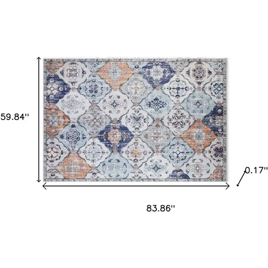 Navy Blue Orange And White Patchwork Distressed Washable Area Rug Photo 8