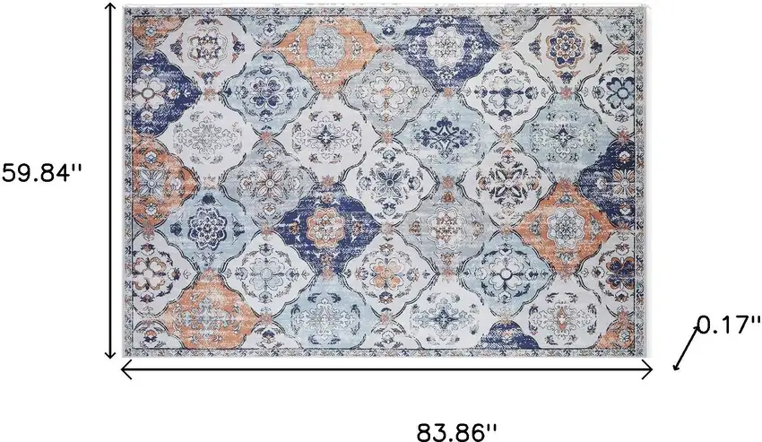 Navy Blue Orange And White Patchwork Distressed Washable Area Rug Photo 8