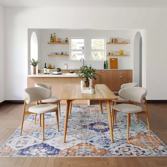 Navy Blue Orange And White Patchwork Distressed Washable Area Rug Photo 4