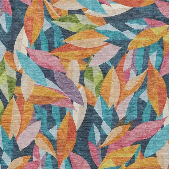 Navy Blue Orange And Yellow Floral Washable Indoor Outdoor Area Rug Photo 2