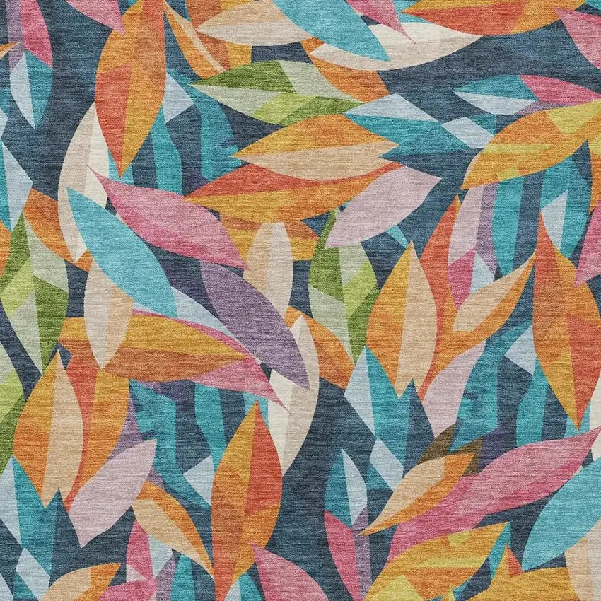 Navy Blue Orange And Yellow Floral Washable Indoor Outdoor Area Rug Photo 2