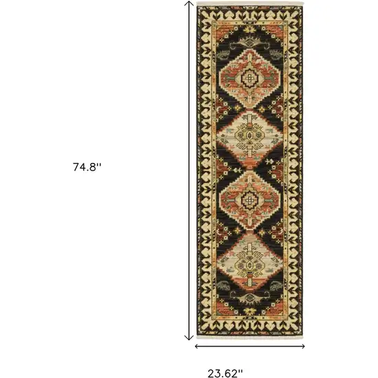 2' X 6' Navy Blue Oriental Power Loom Runner Rug With Fringe Photo 3