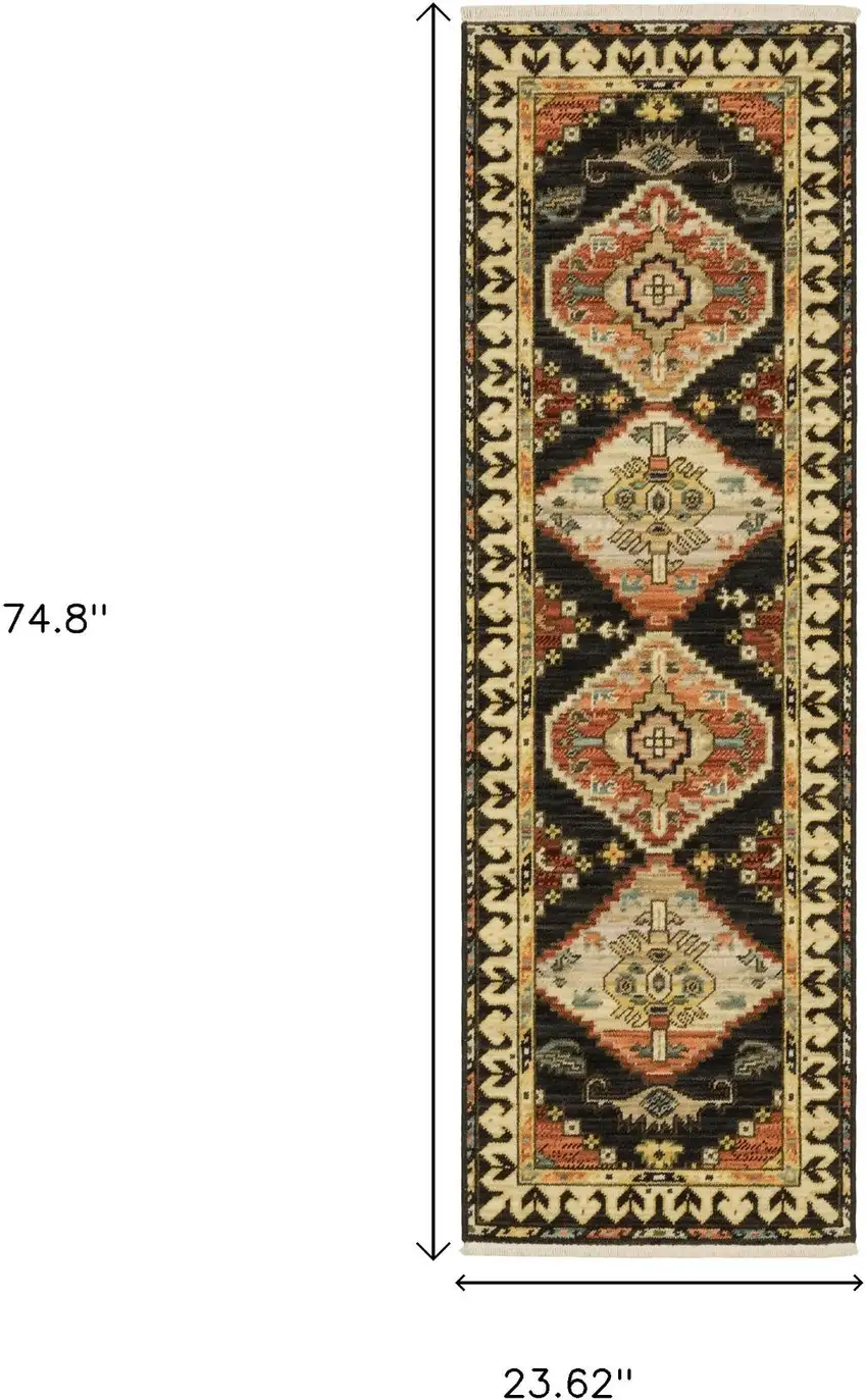 2' X 6' Navy Blue Oriental Power Loom Runner Rug With Fringe Photo 3