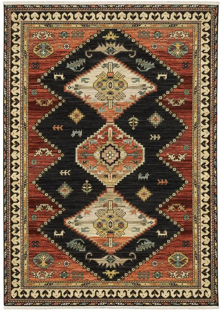Navy Blue Oriental Power Loom Runner Rug With Fringe Photo 1