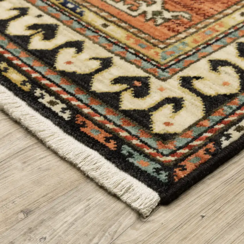 Navy Blue Oriental Power Loom Runner Rug With Fringe Photo 8