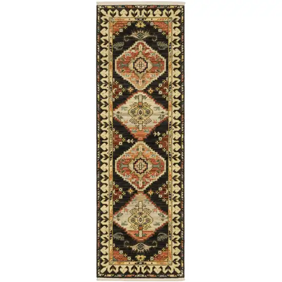 2' X 6' Navy Blue Oriental Power Loom Runner Rug With Fringe Photo 2