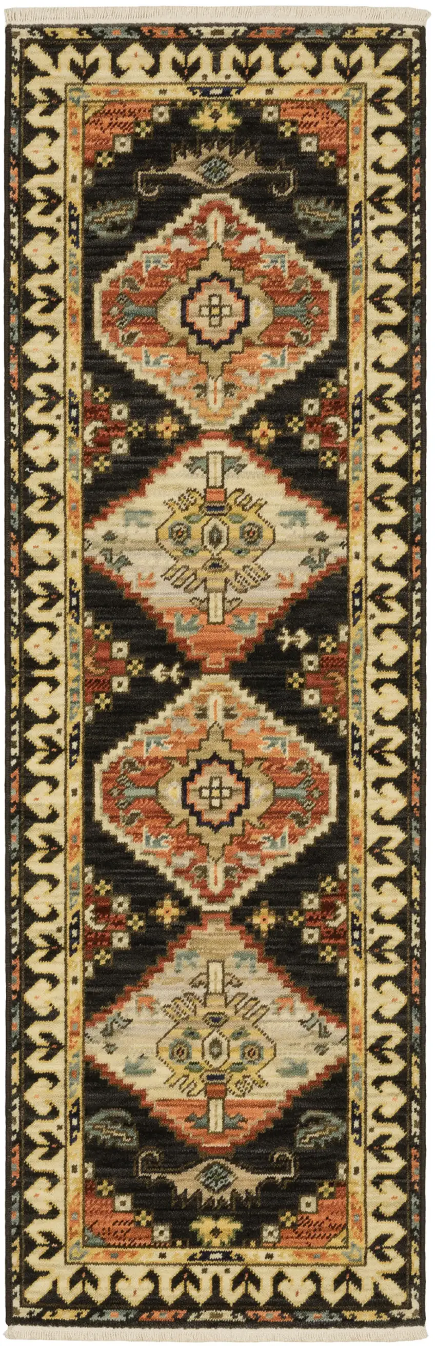 2' X 6' Navy Blue Oriental Power Loom Runner Rug With Fringe Photo 2