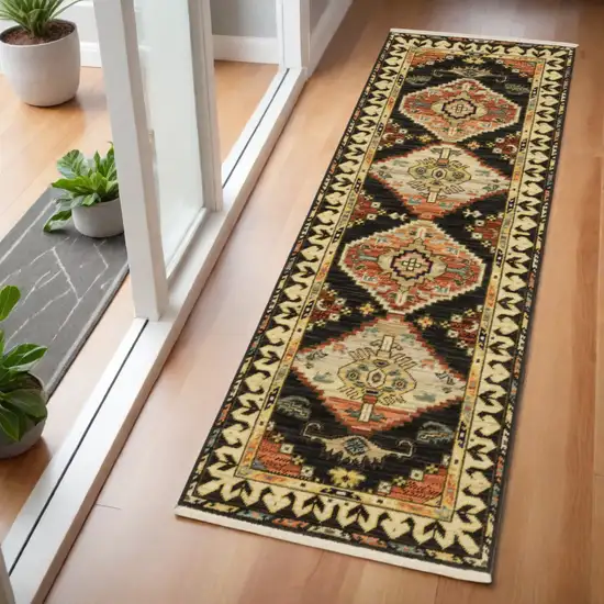 2' X 6' Navy Blue Oriental Power Loom Runner Rug With Fringe Photo 1