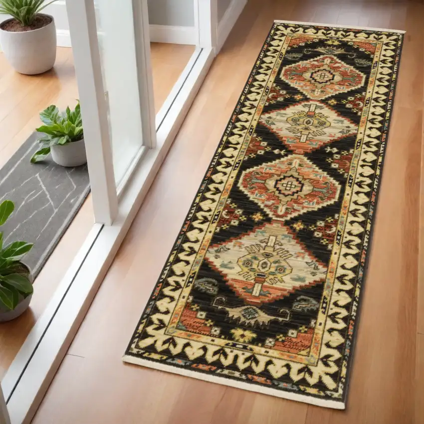 2' X 6' Navy Blue Oriental Power Loom Runner Rug With Fringe Photo 1