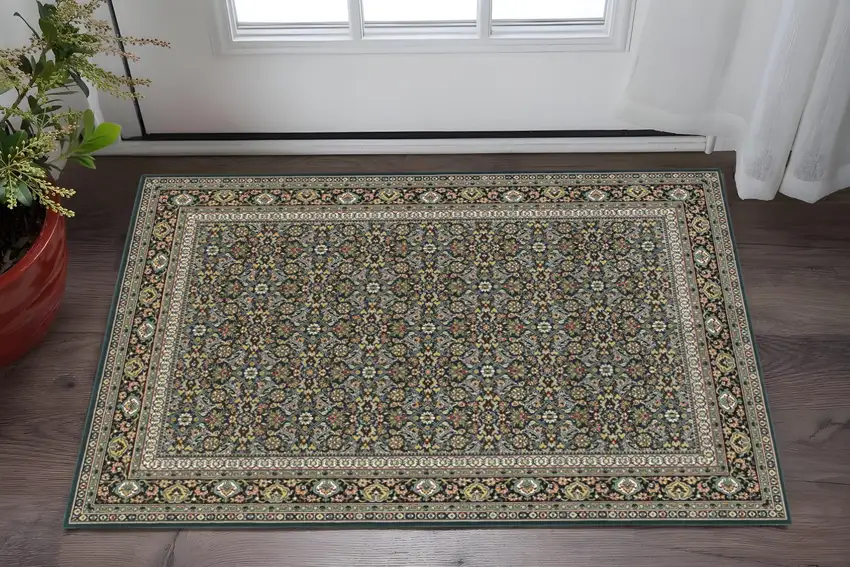 2' X 4' Navy Blue Oriental Power Loom Stain Resistant Area Rug Photo 1