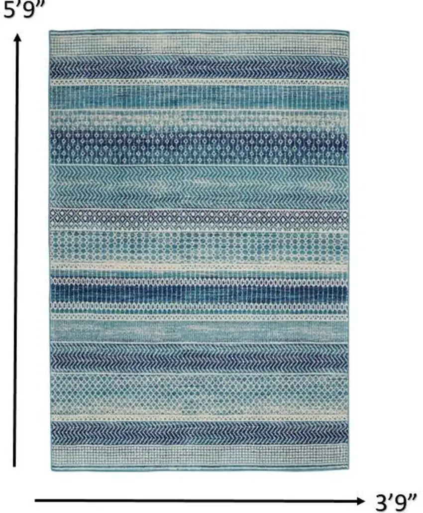 Navy Blue Ornate Stripes Area Rug Photo 6