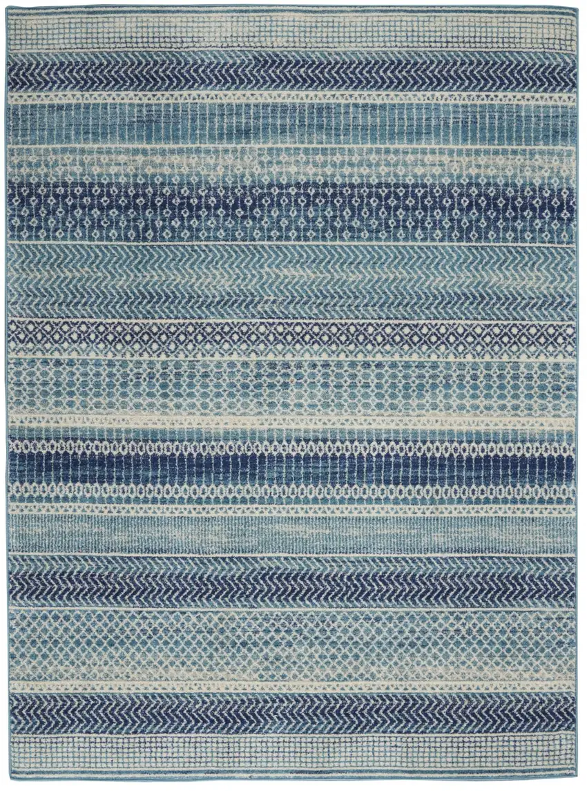 Navy Blue Ornate Stripes Area Rug Photo 1