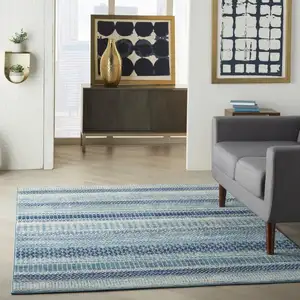 Photo of Navy Blue Ornate Stripes Area Rug