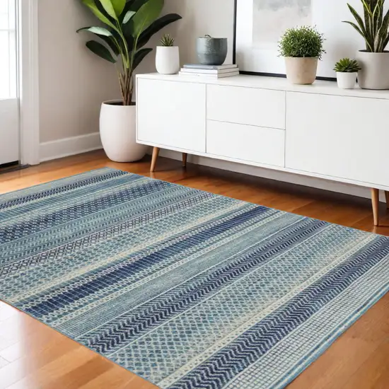 Navy Blue And Ivory Southwestern Area Rug Photo 2