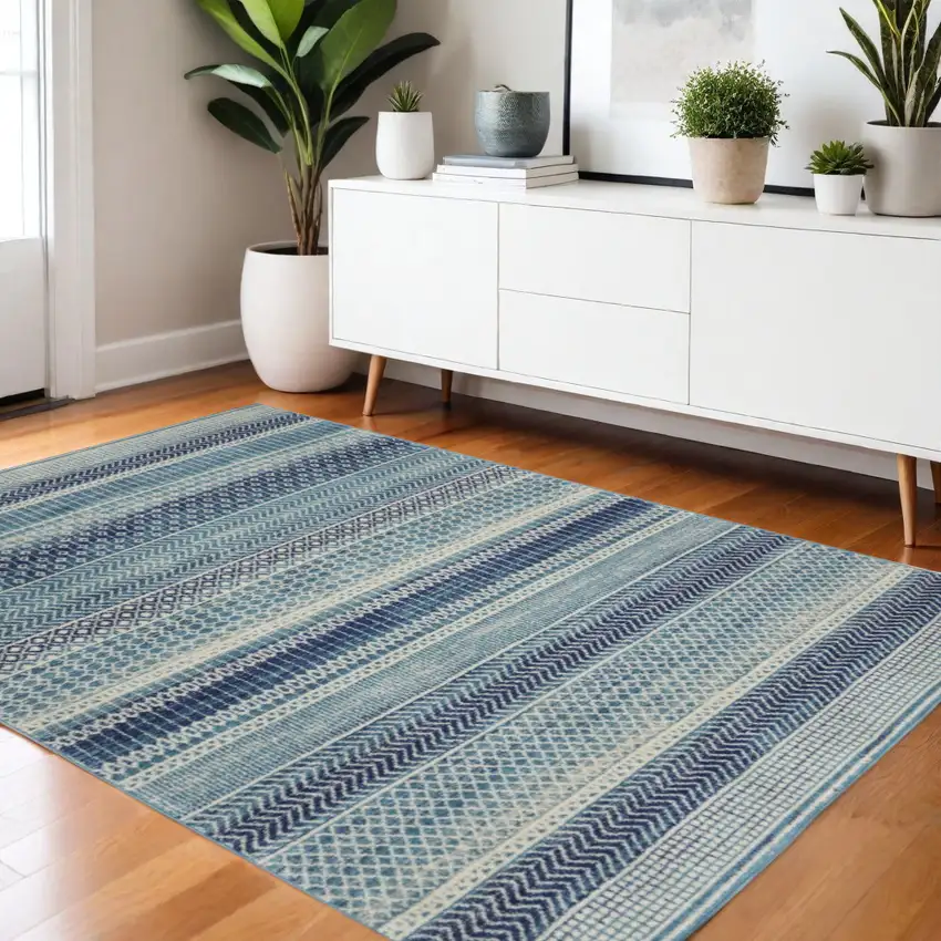 Navy Blue And Ivory Southwestern Area Rug Photo 2