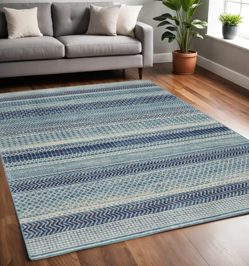 Navy Blue And Ivory Southwestern Area Rug Photo 1