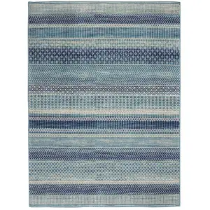 Photo of Navy Blue Ornate Stripes Area Rug