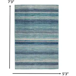 Photo of Navy Blue Ornate Stripes Area Rug