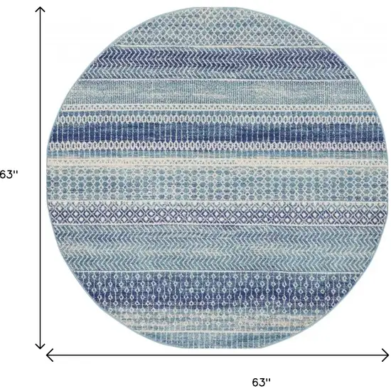 5' Navy Blue And Ivory Southwestern Round Rug Photo 3