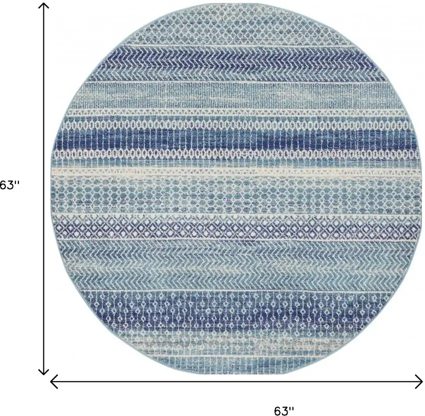 5' Navy Blue And Ivory Southwestern Round Rug Photo 3