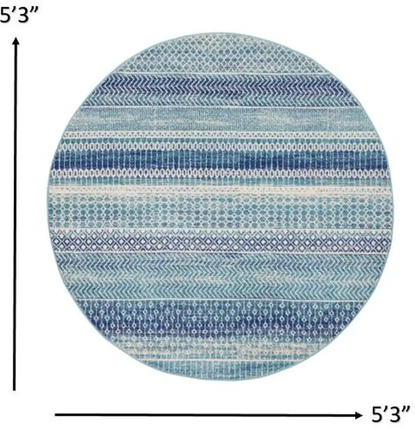 Navy Blue Ornate Stripes Area Rug Photo 8