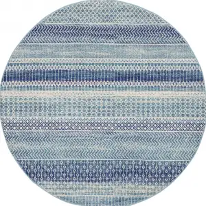 Photo of Navy Blue Ornate Stripes Area Rug