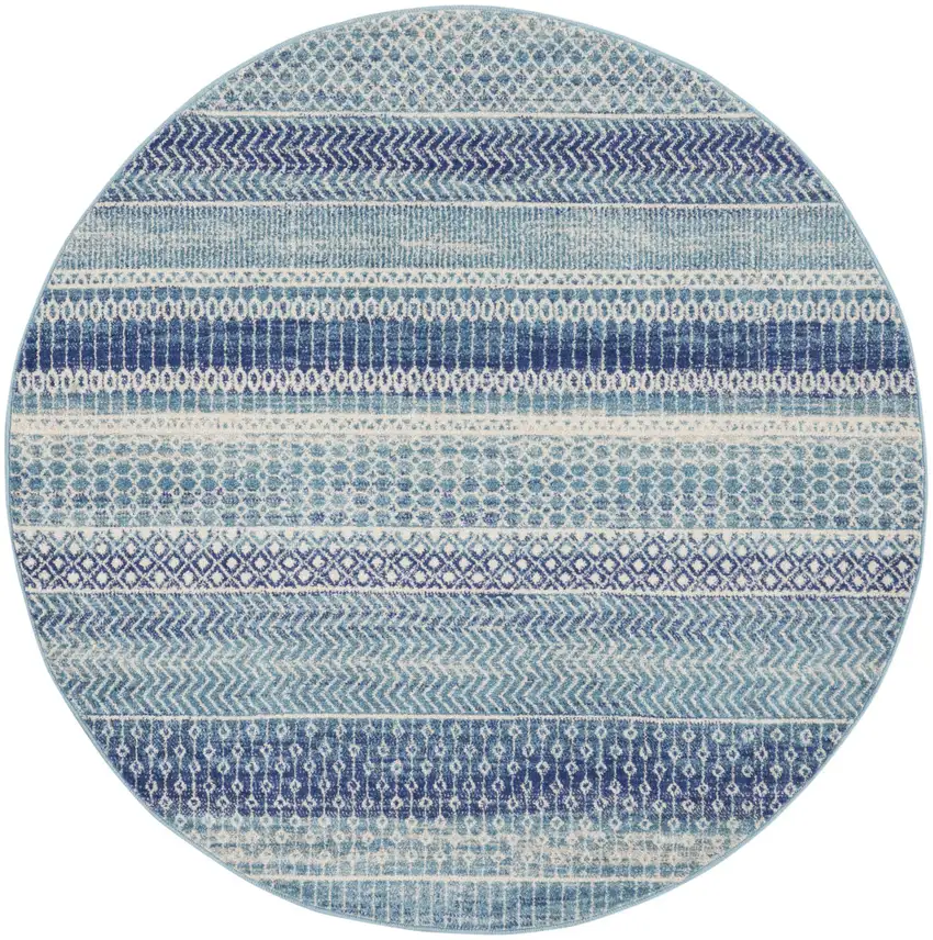 5' Navy Blue And Ivory Southwestern Round Rug Photo 2