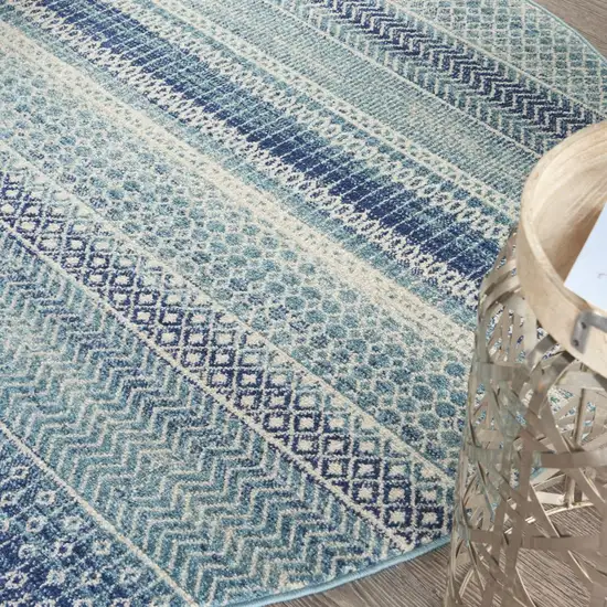 5' Navy Blue And Ivory Southwestern Round Rug Photo 8