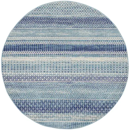5' Navy Blue And Ivory Southwestern Round Rug Photo 4
