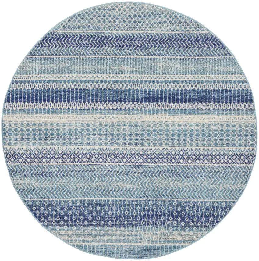 5' Navy Blue And Ivory Southwestern Round Rug Photo 4