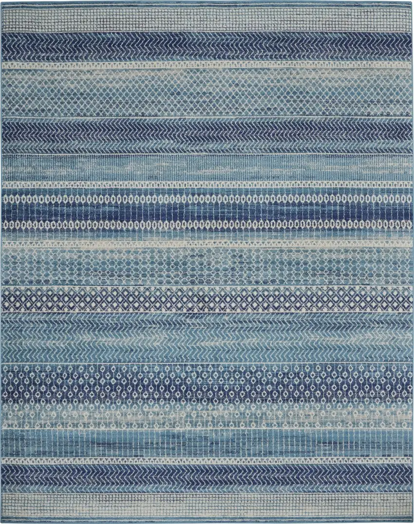 Navy Blue Ornate Stripes Area Rug Photo 1